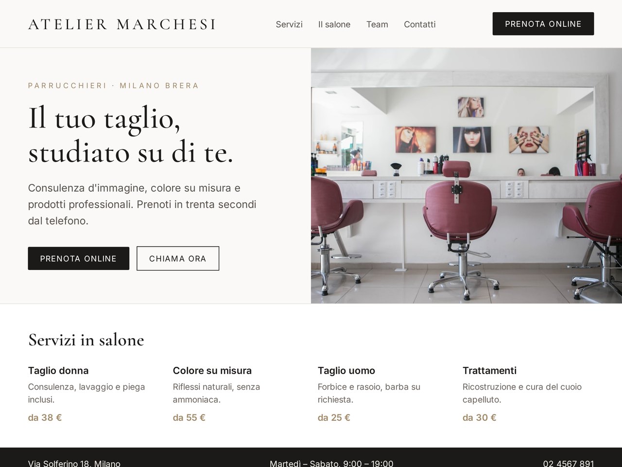 Anteprima del sito di un parrucchiere